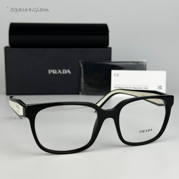 NEW Prada PR17ZV 1AB1O1 Black Square Women Eyeglasses - Picture 1 of 10